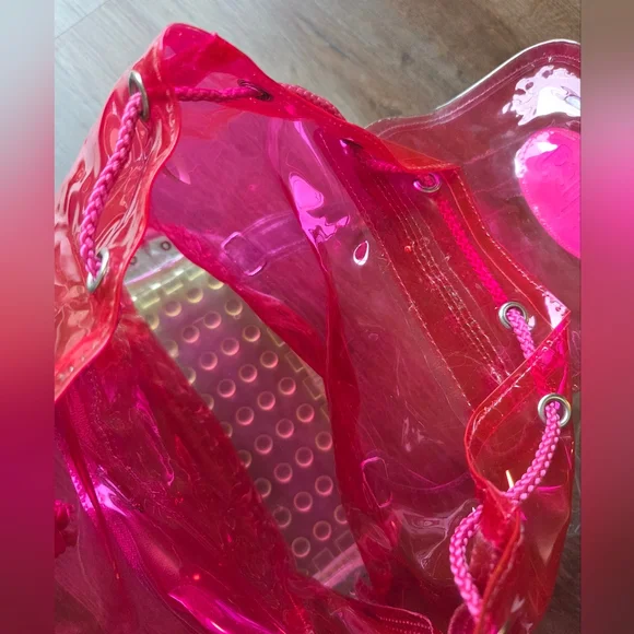 Vintage Rare 1998 BARBIE AVON Collab Hot Pink Clear Vinyl Backpack Purse